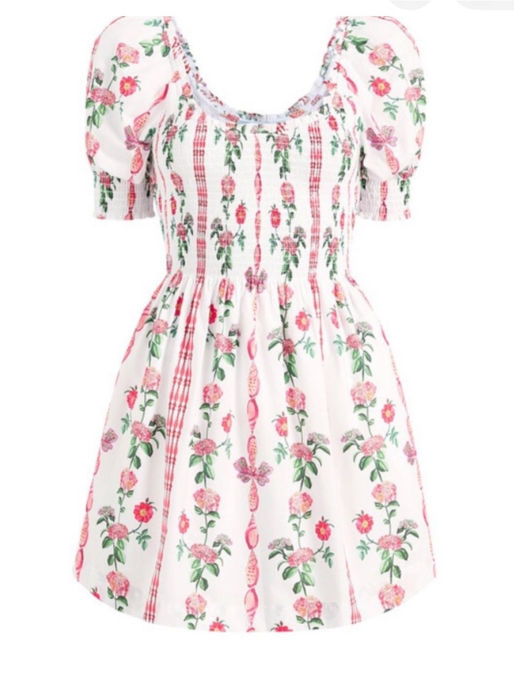 Nap dress White Floral Smocked Puff-Sleeve Dress